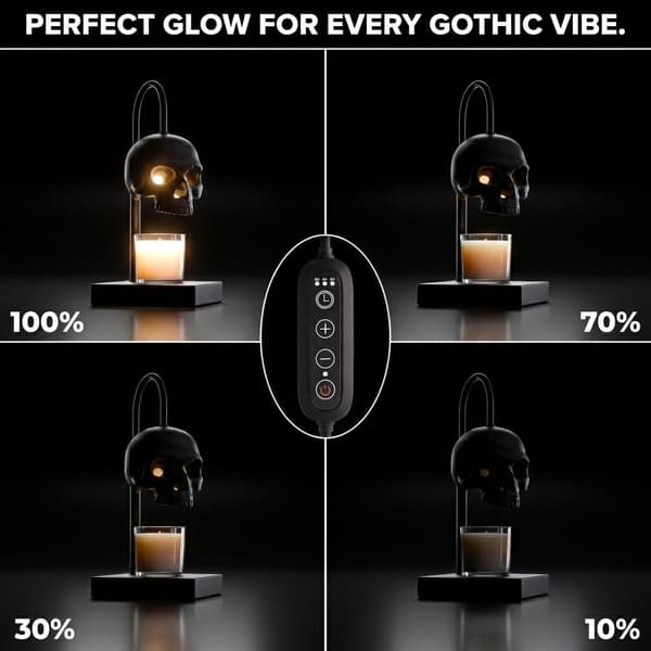 Skull Shaped Candle Warmer, with Timer | Gothic Halloween Table Lamp, Automatic Shut-off, Height Adjustable, Suitable for Candles/Scented Candles.