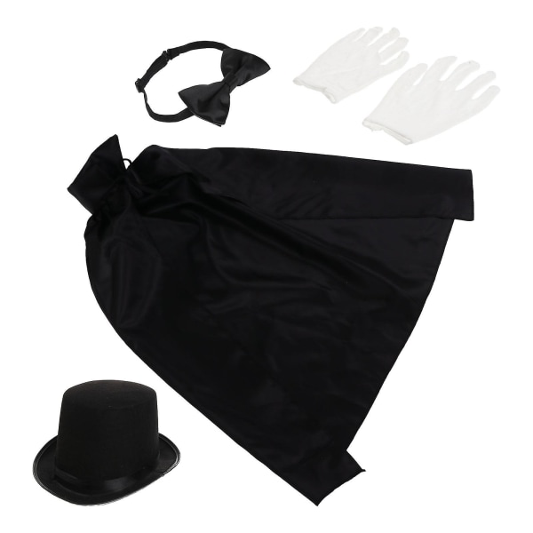 5 stk Barnedrakt Kids Performance Costume Cape Hat Cravat Gloves Set Unisex Magician SetM M