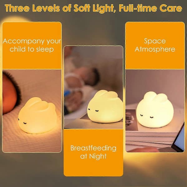 Rabbit Silicone Night Light, LED Night Light USB Charging Timer Automatic Shut-off, Bedside Lamp Decoration, Suitable for Children's Room Decoration
