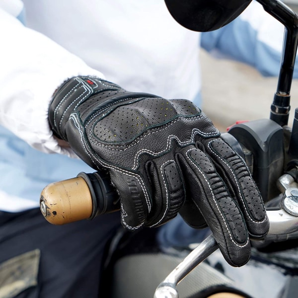 Moottoripyörän aito nahkahanskat Premium Vintage Touchscreen Full Finger Gloves