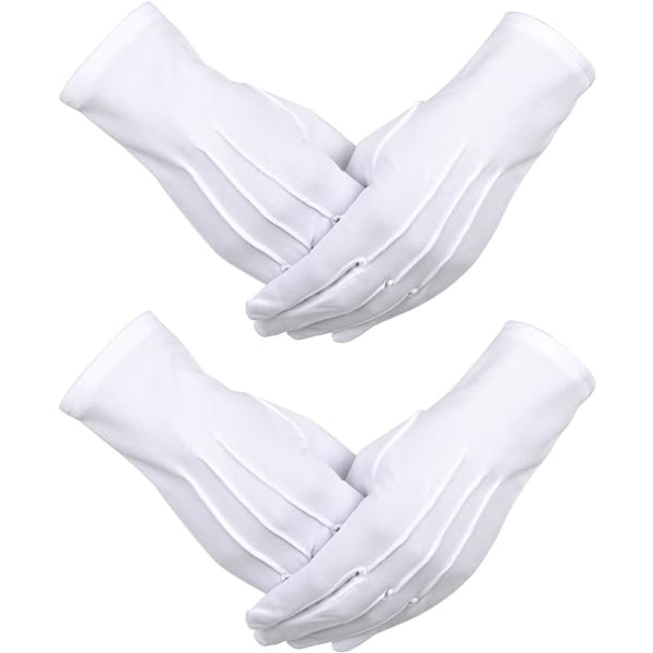 2 Pairs White Cotton Nylon Gloves with Snap Closure for Police Officer Tuxedo Honor Guard Parade Costume Parade Gloves, 8.6 Inches