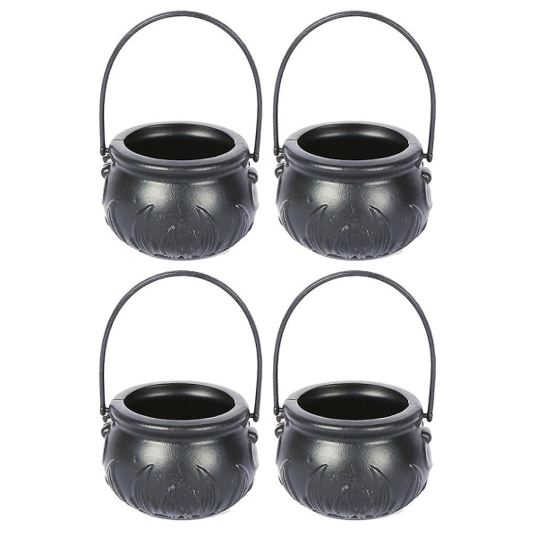 Pack of 4 Halloween Candy Bucket Faux Flame Pumpkin Buckets with HandlesM