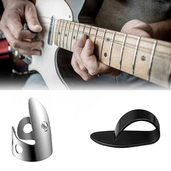 12 STK justerbart fingerplekter, gitarplukker inkludert 8 stykker sølv rustfritt stål plekter + 4 stykker plastgitar tommel-plekter