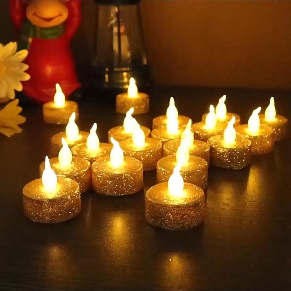 12 pakke flammeløse LED små stearinlys Batteridrevne glitterlys Home DecorSølv