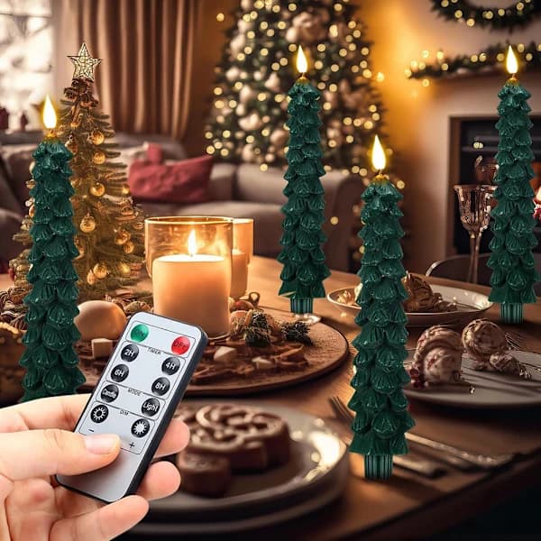 Remote Controlled Flameless Taper Candles for Trees with Flickering Effect LED Battery Operated Candles 4 pcs