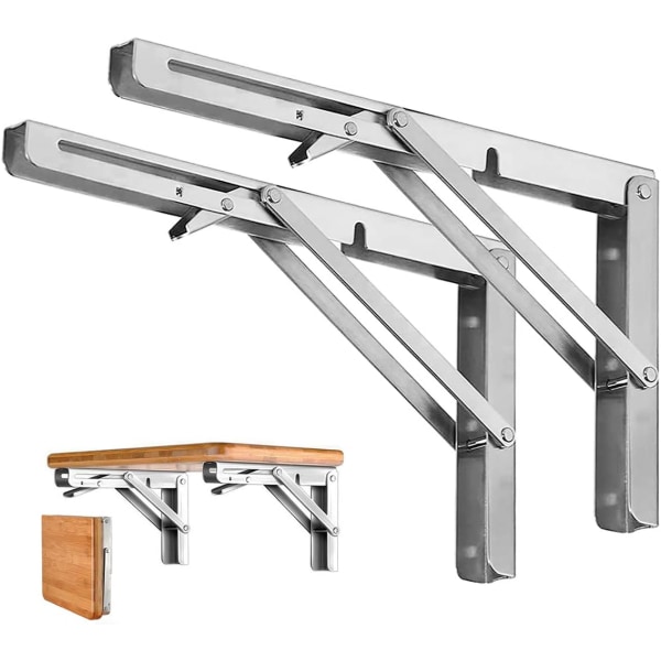 Sammenleggbare hyllebraketter - Heavy Duty rustfritt stål sammenleggbar hyllebrakett for benkbord, plassbesparende gjør-det-selv-brakett,