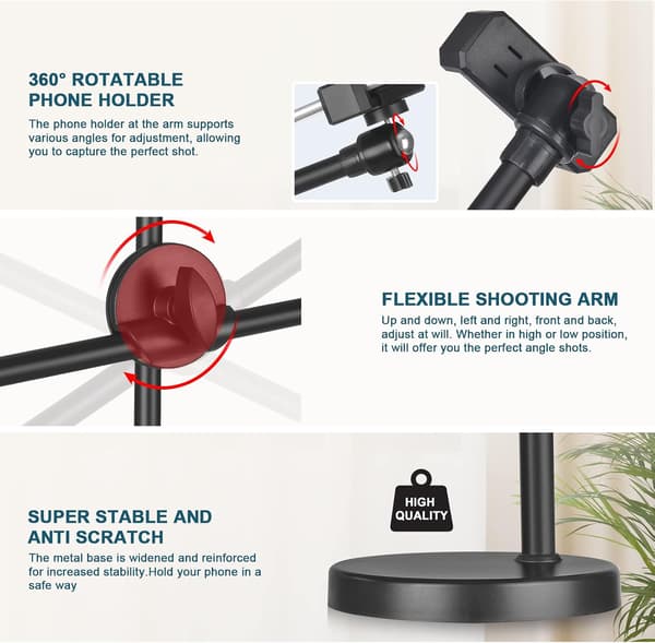 Adjustable Mobile Phone Holder, Adjustable Height and Angle with Stable Round Base, Perfect (36-52 cm)