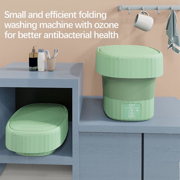Liten Mini Vikbar Tvätmaskin Bärbar Helt Automatisk Rengöringsmaskin Sovsal ArtifactGrön