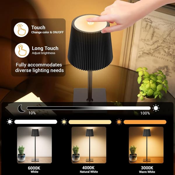 Wireless Table Lamp, 2 pcs Touch LED Table Lamps with USB-C and Bottle Cap, Rechargeable Battery Table Lamp