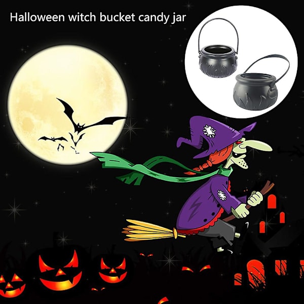 Pakke med 4 Halloween Slikspand Falsk Flamme Græskar Spande med Håndtag M