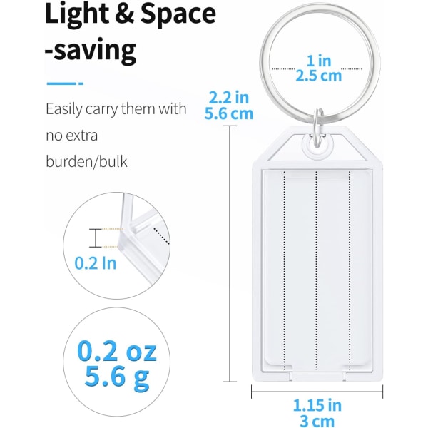 Avaimenperä Muovinen Avaimenperä Tyhjillä Viivitetyillä Paperilapuilla Selkeillä Kanneilla ja Halkaisijarenkailla Kestäviä Esineiden Tunnistajia (Suorakulmio (20 kpl))