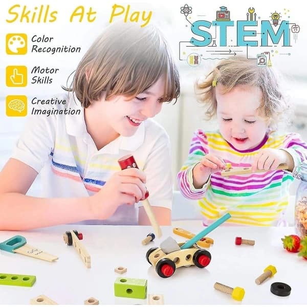 Kids Toolbox, Wooden Toolbox with Wooden Tools, Set, Educational Construction Toy