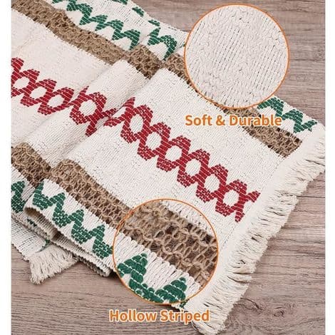 Cotton Christmas Table Runner, 30 x 140 cm, Decorated with Decorative Tassels
