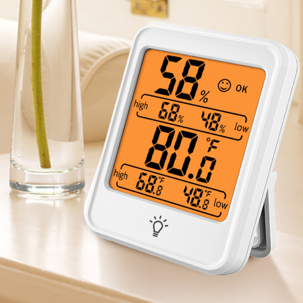 Digital Termometer Hygrometer, Indendørs Luftfugtighedsmåler med Baggrundsbelysning og Stor LCD-Skærm, ℃ og ℉ Skift, Digital