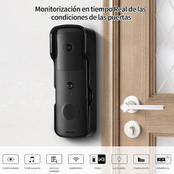 Videodörrklocka, Trådlös Videodörrklocka, Smart WIFI Videokommunikation, Dörrsäkerhetskamera och Infraröd Nattsyn för H
