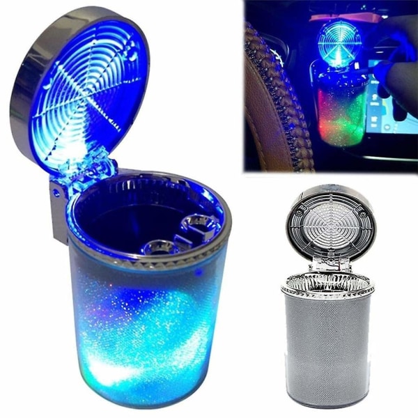 Auto askkopp Bärbar rökaska cylinder med LED-ljus för bil, hus, kontor