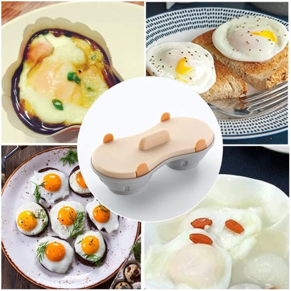 Mikroaaltouuni -munanhaudutin – 2 onteloa syötäväksi silikonista tyhjennettävä set, kaksoismunakupit keitetyille kananmunille, munankeitin haudutettua kananmunaa