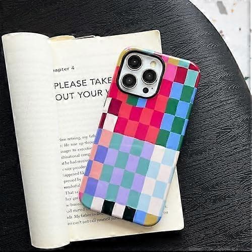 Case for iPhone 15 Pro, Cute Colorful Plaid Shockproof Slim Soft TPU and Hard PC Protective Case Compatible with Mobile Phone Case