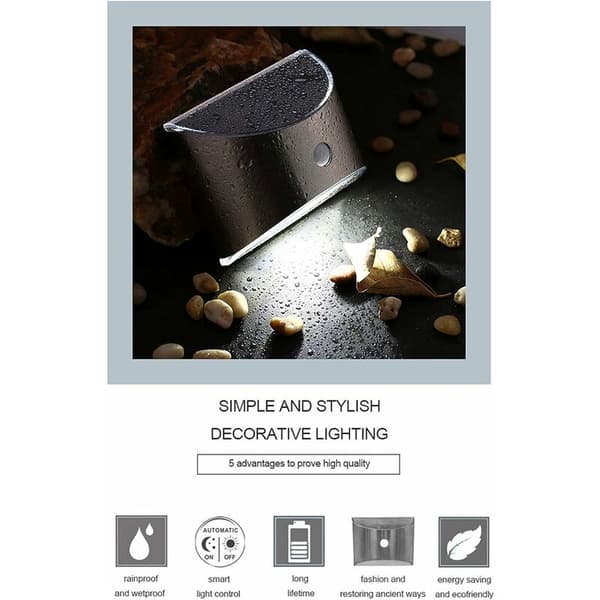 2 stk LED Solcellelampe for vegg, hage, uteplass, gjerde, trapp, vanntett