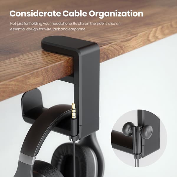 PC Gaming Headset Krog Holder, Hovedtelefonstativ med Justerbar Bomarm og Drejefunktion Sort