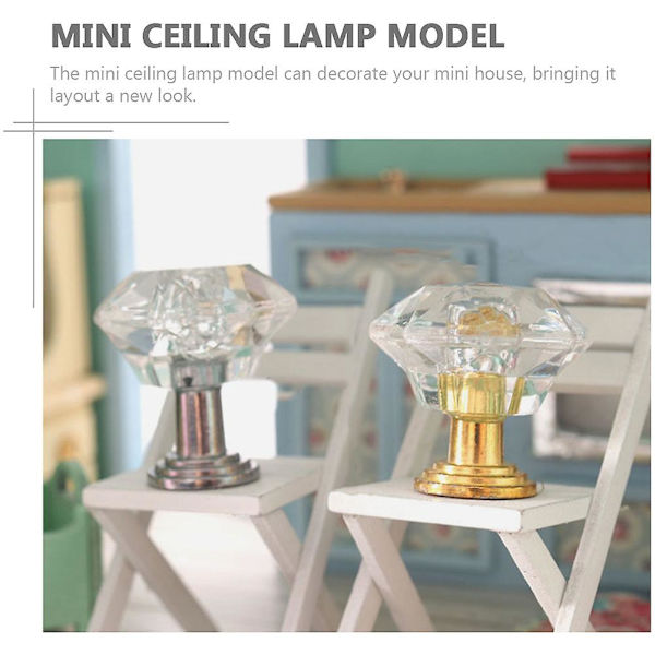2 stk Miniatyr Møbler Miniatyr Lampe Krystall Lysekrone Mini Lysekrone Modell Mini Lysekrone O Silver 2.5x2.5x2.4cm