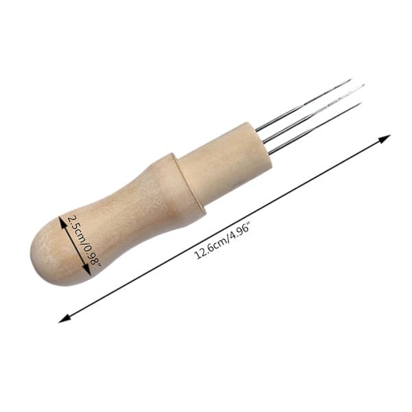 Needle Felting Needle 3 Needles Solid Wood Handle Awl Craft Tool