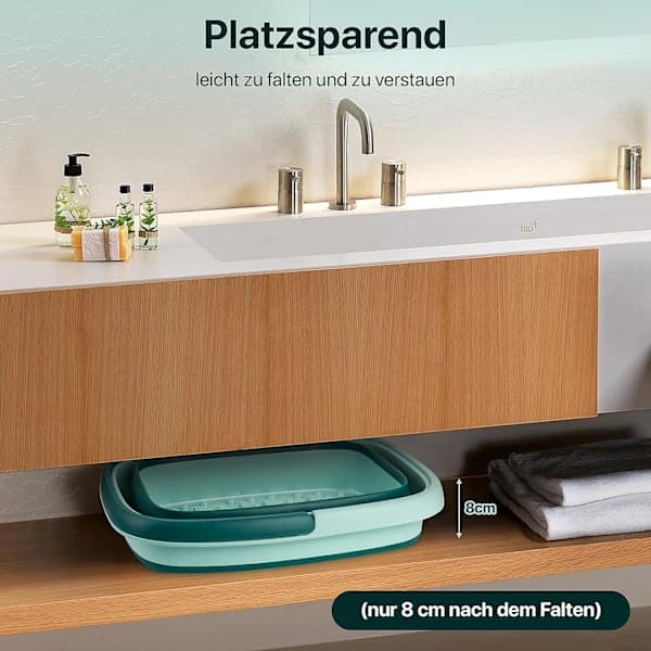 Foldable Basin, Portable Foldable Foot Bath with Handle - Massage Function for Relaxed Feet (15L, Light Green)