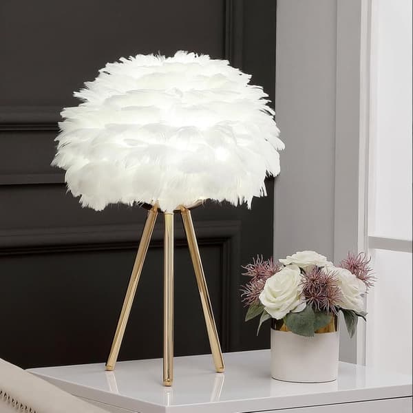 LED Feather Table Lamp Modern Bedside Lamp Dimmed Light Decoration Office Bedroom