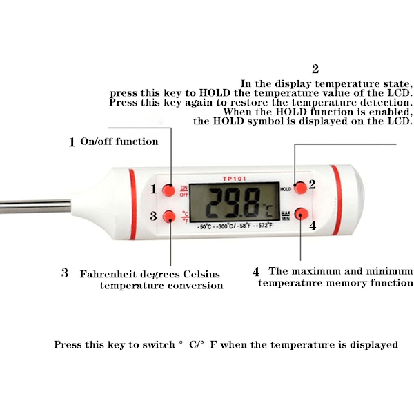 2-pakks Digitalt Kjøtttermometer - Instant Read Kjøtttermometer Digital med Sonde, Sukkertermometer og Mattermometer, Perfekt for Matlaging