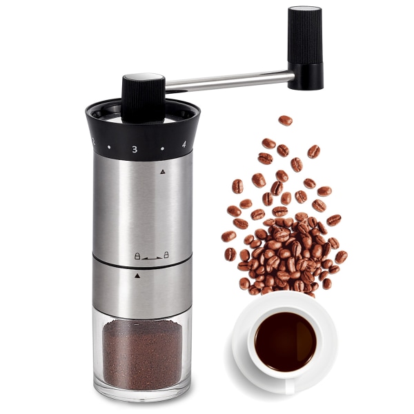 With five adjustable roughness levels, suitable for home, office, or travel, manual coffee grinder stainless steel porta