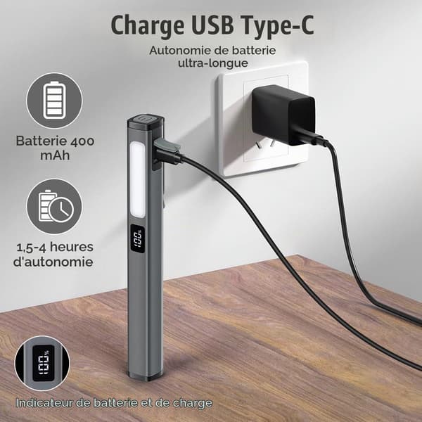 Arbeidslampe, oppladbar LED-pennlykt | COB-arbeidslampe med magnet, 6 moduser og batteriindikator