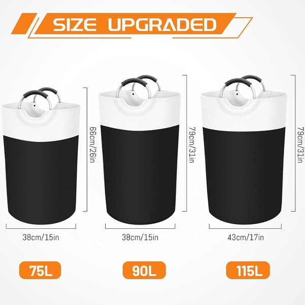 Laundry Hamper, Foldable Laundry Basket, Dirty Clothes Hamper, Waterproof with Foam Protected Aluminum Handle for College Dorm, 90L