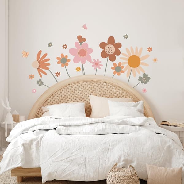 Färgglada Blommiga Väggdekaler Retro Boho Blommiga Väggdekaler Stor Trädgårdsblommiga Väggdekaler För Vardagsrum Sovrum