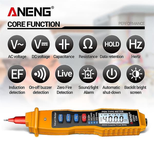 Aneng A3003 Digital Multimeter Pen-type Måler 4000 Tællinger Kontaktløs AC/DC Spænding Modstand Kapacitans