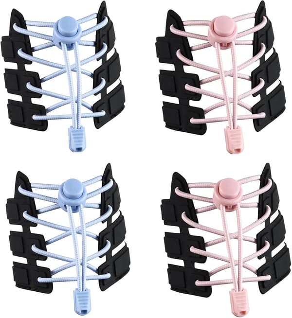 (Blue and Pink) 4 Pairs Self-Locking Elastic Shoelaces, Laces