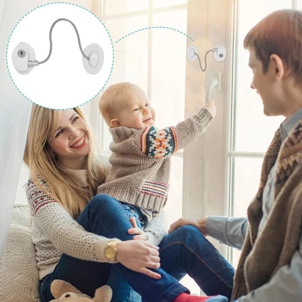 Child Safety Window Locks 2-pack, Self-Adhesive No Drilling Key Limiting Cable for Children and Pets, White