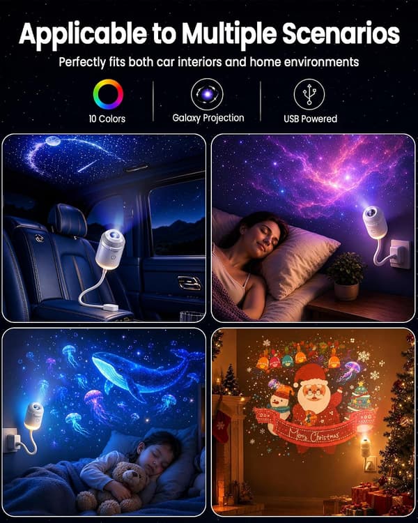 Galaxy Projector Night Light, 2 in 1 Holographic Star 5d Projector Plug and Play Hd Star Smart Dynamic Ceiling Projector Lamp With 3 films With 3 films
