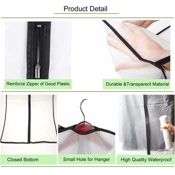 Zippered Garment Bags, Dustproof and Moth-Free, 6-Pack, Transparent
