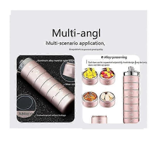Metal Weekly Pill Organizer, Stackable Waterproof Travel Medicine Box, Pill Case, 7 Day Daily Mig