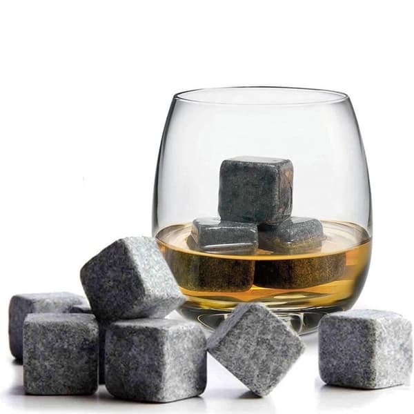Whisky-sten i granit - 9 genanvendelige isterninger med pose, perfekt gave til whiskyelskere