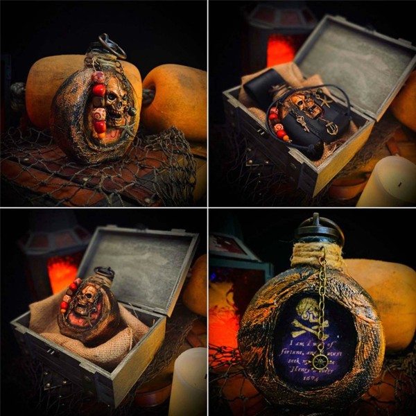 Ainutlaatuinen Flask-koriste Resin Pirate Rum Flask Ornament Skull Bottle Halloween