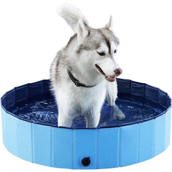 80x20cm sammenfoldelig hunde-svømmebassin, badekar Brusebad Legebassin til hund/kat/kæledyr udendørs-blå