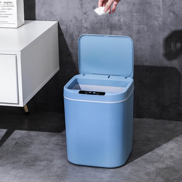 15l smart søppelbøtte automatisk sensor søppelbøtte Elektrisk avfallsbeholder Vanntett søppelkurv for kjøkken B Blue
