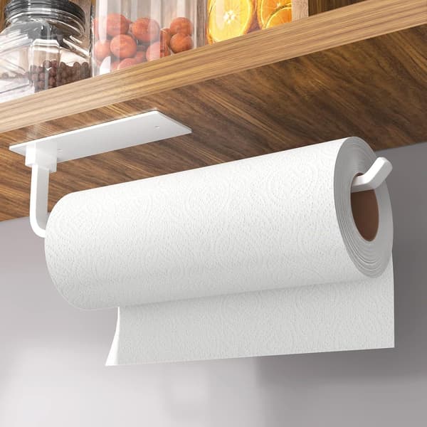 Kitchen Roll Holder Without Drilling - White - Practical Self-Adhesive - Under Cabinet for Kitchen Storage and Organization