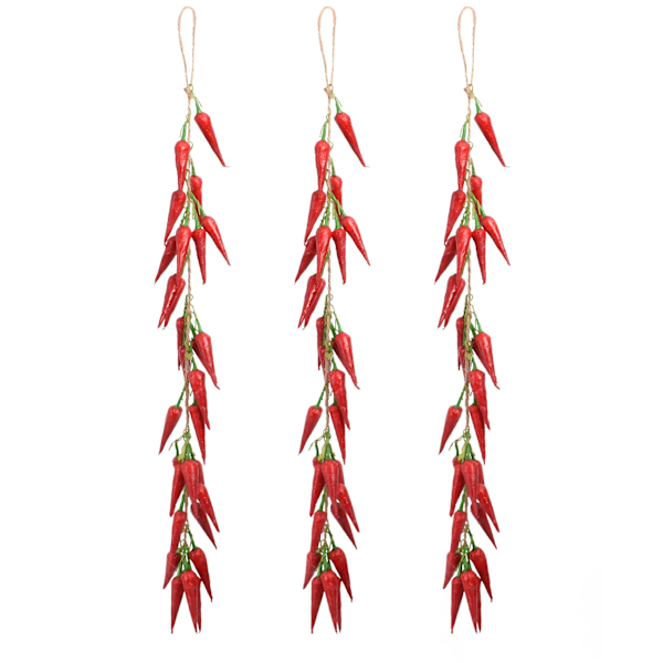 3Pcs Artificial Red Peppers, Simulation Lifelike Vegetable Fake Hanging Chili Pepper String Fruit Garland Vine for Home Kitchen