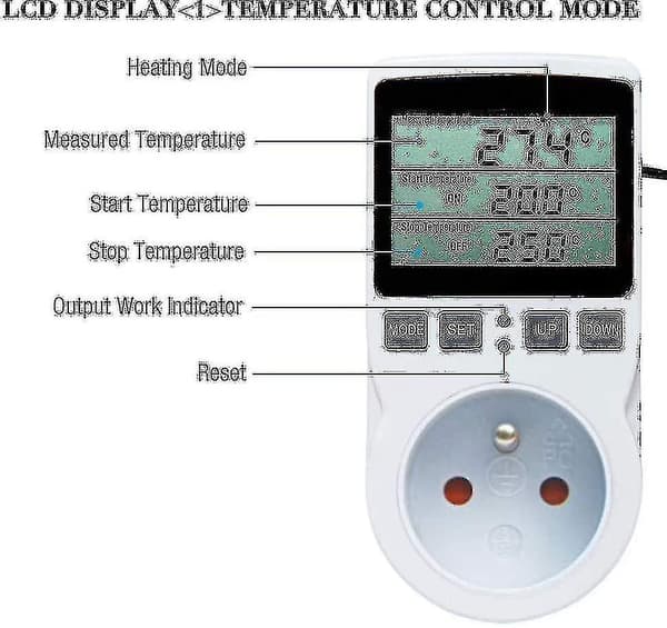 Digital Thermostat Socket for Heating and Cooling Greenhouses and Agriculture, LCD Temperature Controller 230V - Terrarium Temperature Controller (Socket)