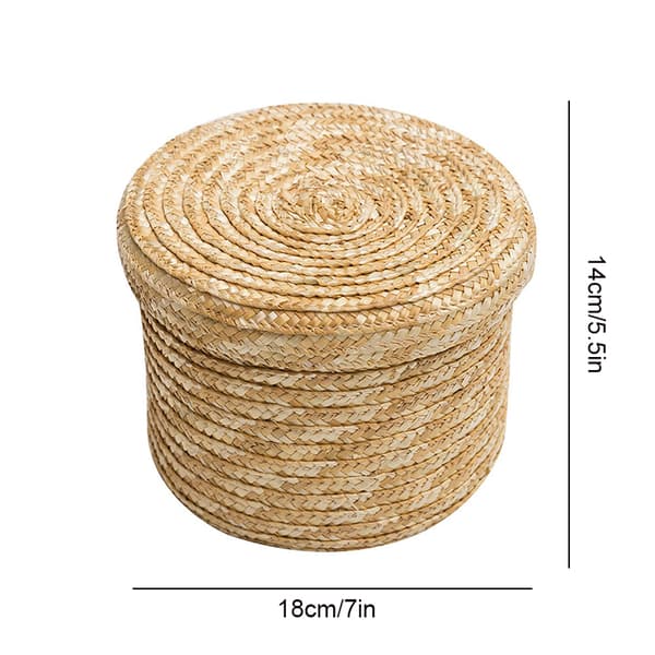 Woven Straw Storage Baskets with Lids, Rattan Snack Container, Multi-function Container, Laundry Basket, Toy Organizer, Household
