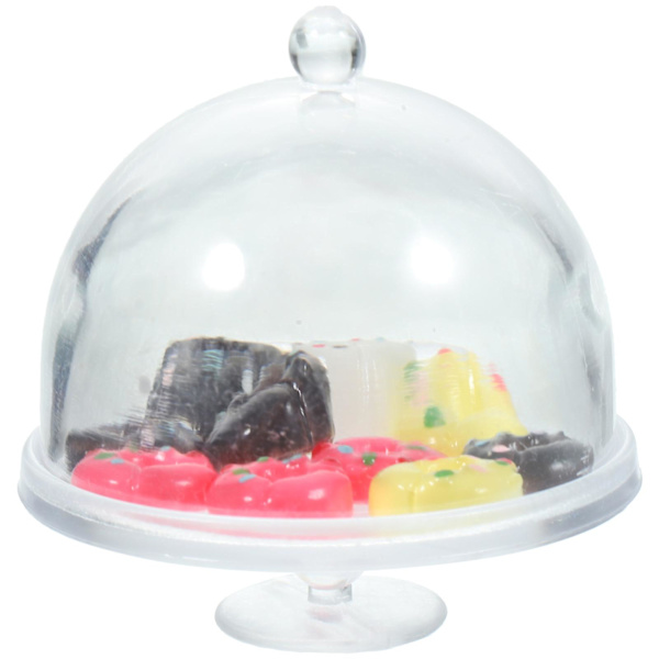 1 sett Simulert Miniatyr Donut med Kakefat Miniatyr Kakeholder med Donut Dukkehusscene Random Color 3.2X3.2X3.2CM