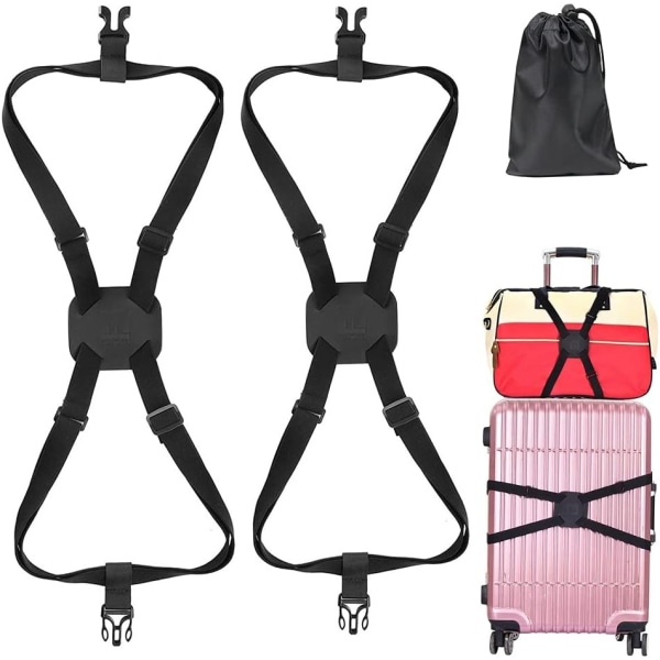 2 pakke bagagestropper, meget elastiske, justerbar med spænder, tungt rejsebagagebælte, elastisk let at bære, taske med spænder (sort)