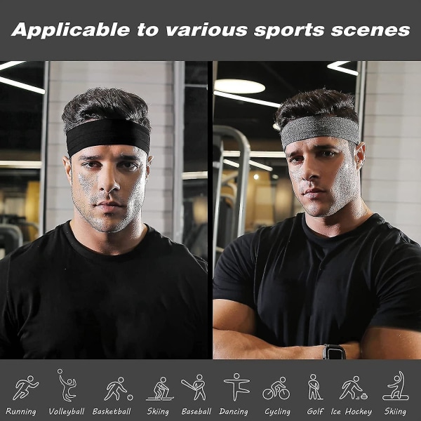6 stk sports pandebånd kompatibel med mænd, skridsikker hårbånd, fugttransporterende svedbånd kompatibel med jogging yoga cykling